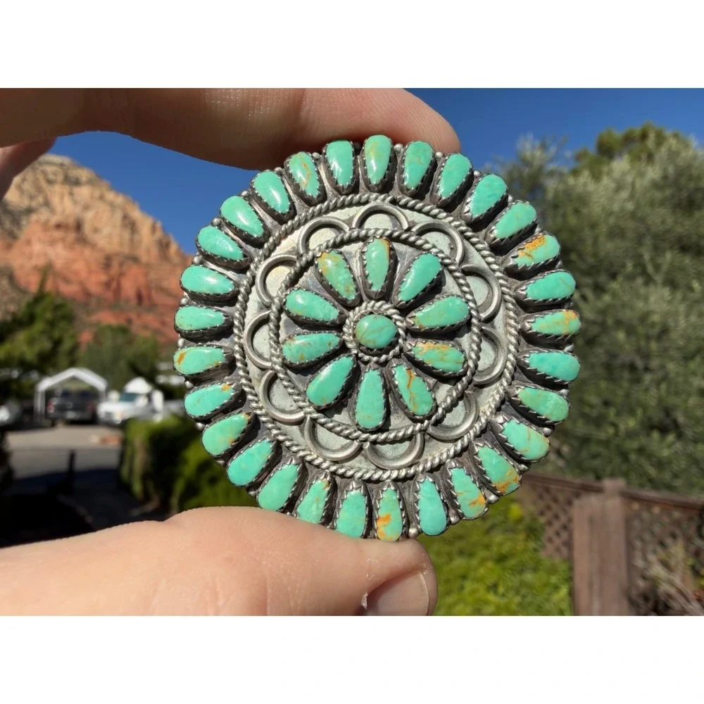 Larry Moses Begay Navajo‎ Sterling Silver Blue Green Cluster Turqiouse Pendant